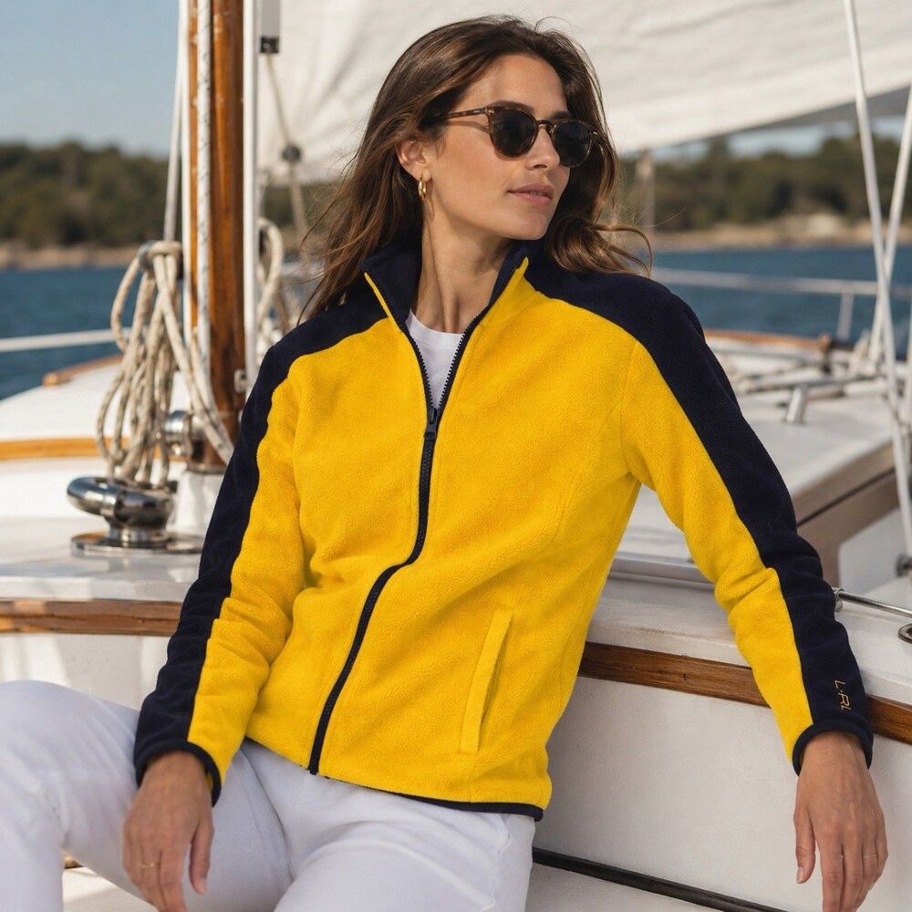 Ralph Lauren LRL Active Women's Fleece Jacket Size L Full Zip Yellow Black